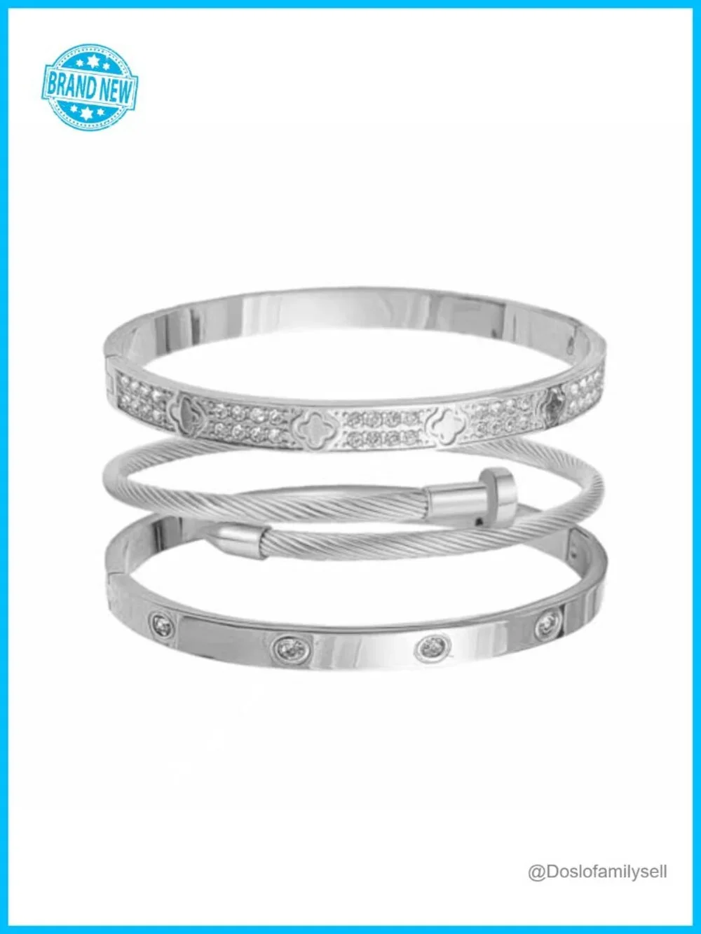 14/18K Gold Plated Flower Bangle Bracelet Set Cubic Zirconia Stackable